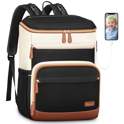 Mancro Diaper Bag Backpack for Women, Lightwight Baby Bag for Mom with 3 Insulated Pockets, Multifunctional Water Resistant Diaper Backpack for Travel with USB Port & Stroller Straps