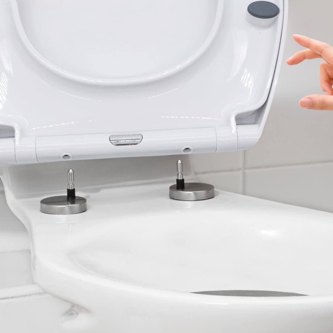 Marco Paul 18" Standard Traditional White Wooden MDF Toilet Seat Universal Adjustable to Fit Most Toilets Oval Seat with Hinges & Parts Bathroom En-Suite Office Home Indoor (White - Soft Close) โ image 1