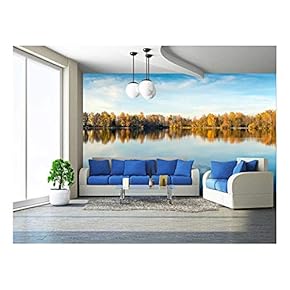 Picture of a Lake and Trees with Colorful Leaves on an Evening in Autumn in Bavaria - Removable Wall Mural | Self-Adhesive Large Wallpaper - 66x96 inches
