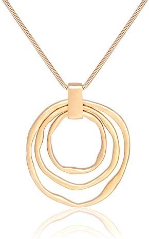 Long Sweater Chain Double Circle Pendant Necklace Bold Snake Chain Women Statement Necklace