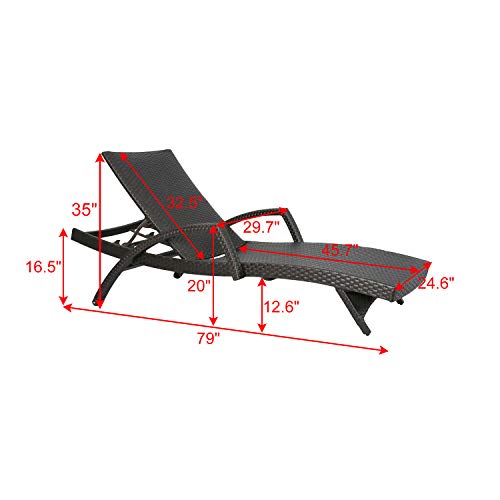 Ulax Furniture Outdoor Woven Padded 2-Pack Aluminum Chaise Lounge Armed Patio Lounger Adjustable Chair with Wheels and Quick Dry Foam - Thumbnail 6