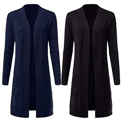 jiumoji Women Autumn Winter Knit Coat Blouse Long Sleeve Casual Kimono Pocket Casual Long Jacket Cardigan (-Black, M)