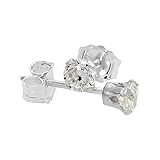Sterling Silver Cubic Zirconia Earrings Studs 3 mm Cartilage Nose 4 prong 1/4 ct/pr