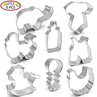 ANPOPO Baby Shower Cookie Cutter Set - 8 Piece - Onesies, Bib, Rattle, Bottle, Baby Carriage, Rocking Horse, Baby Pants and Elephant, Metal Stainless Steel Fondant/Biscuit Cutters