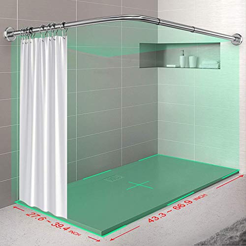 PunchFree Adjustable Curved Shower Rod,L Shaped 27.55"39.37"x 43.3