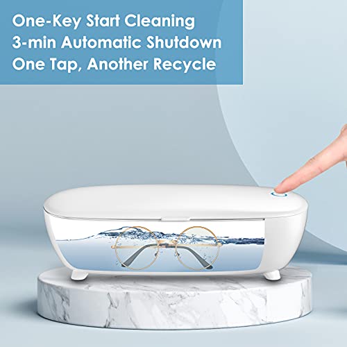 AIRMX Ultrasonic Jewelry Cleaner Portable - Low Noise Ultrasonic Machine for Jewelry, Ring, Silver, Retainer, Eyeglass, Watches, Coins, 450ML, 46KHz Ultrasound Cleaner Machine (White)