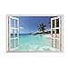 AWAKINK Large Removable Beach Sea 3D Window Decal Home Decor Exotic Beach View Art Wallpaper Mural View Scenery Home Decoration Art DIY Decor Wall Stickers for Bedroom Living Room