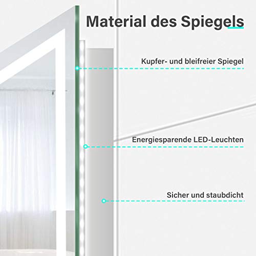 Sonni Bathroom LED Wall Mirror, Rectangular with LED Lighting, Cool White, IP44 Energy Saving