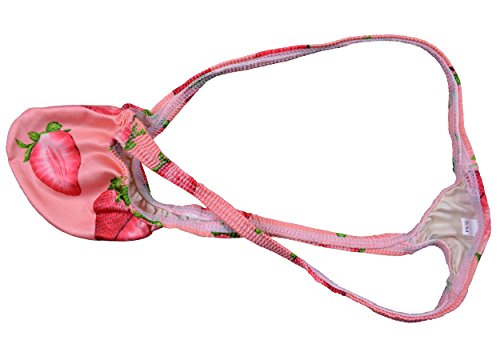 WOSESE Mens G-string Swim Thong Bikini Underwear Strawberry (S/M fit waist 27''-33'', Pink)