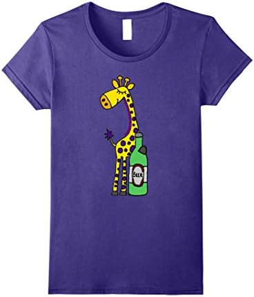 Womens Smilealottees Funny Giraffe Drinking Beer T-shirt Small Purple