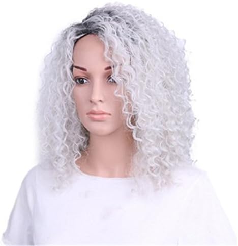 DAYISS 19.68" African Women Curly Hair Frizzy Full Wig Cosplay Short Bob Synthetic Afro Silver Gray