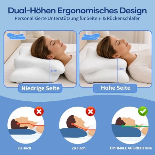Nackenkissen zum Schlafen, 2-in-1 Ergonomisches Nackenstützkissen