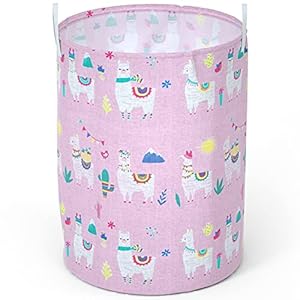 ZUEXT Large Alpaca Laundry Basket, Waterproof Collapsible Fabric Pink Storage bin with Handles for Clothes, Kids Boys…