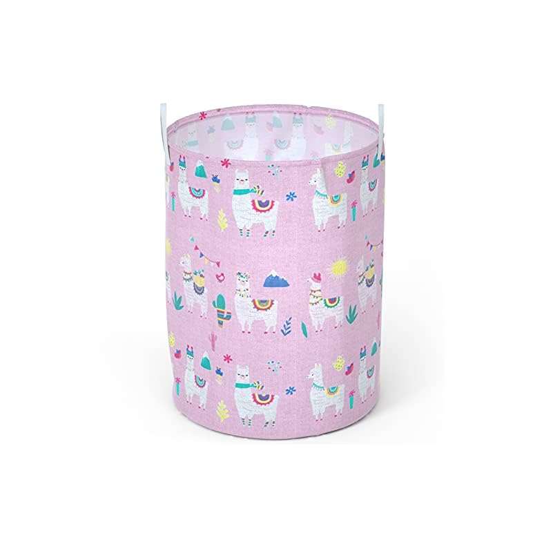 ZUEXT Large Alpaca Laundry Basket, Waterproof Collapsible Fabric Pink Storage bin with Handles for Clothes, Kids Boys…