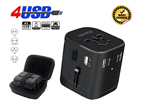 Travel Adapter All In One Universal Travel Adapter Worldwide Power Plug 4.5A 4USB Charging Ports Power IQ Fast Charge Universal AC Socket Wall Charger for Cell Phone Power Converter Adaptor (4 USB)