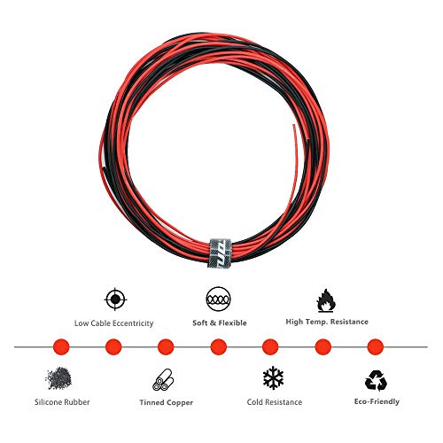 Hook up Silicone Wire [30ft total, 15 ft Red and 15ft Black] - UTUO 22 Gauge Stranded Tinned Copper Conductor Wire, Soft Flexible Heat Resistant Silicone insulated Wire Cords - Thumbnail 2