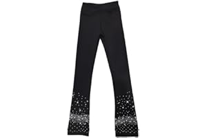 LIUHUO Girls Ice Skating Pants Women Black Rhinestones Training Practice Leggings Fleece Inside