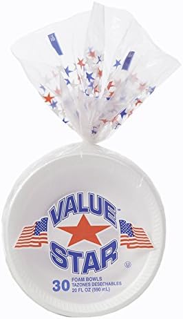 Case, Value Star Foam Bowls (White, Soak Proof, 20 Ounce, 12 Packs of 30 Count)