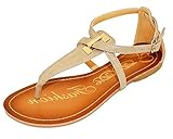 Elegant Footwear Women's Mariza-9 T-Strap Thong Flat Sandals