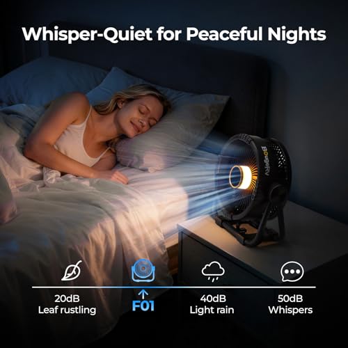 BougeRV Portable Rechargeable Fan, 20000mAh Battery Powered Fans with 4 Wind Speeds Hook Brighter Light LCD Display for Camping Outdoors Office Travel RV