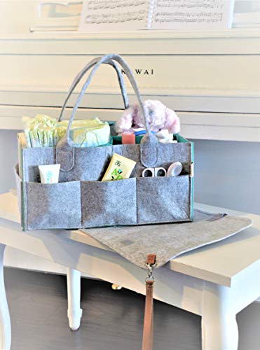 GoRu Baby Portable Diaper Caddy Organizer With Changing Pad -Sleek Felt, Reinforced Handles, Comfy Side Pocket, Spacious Compartments -For Toys, Burp Cloths, Pacifiers, Creams, Bibs, Wipes & More