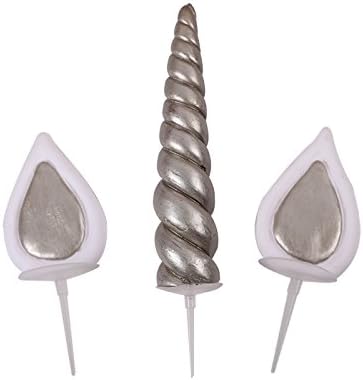 Unicorn Cake Topper Polymer Clay Unicorn Horn Ears Set Birthday Cake Decor (silver)