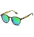 WearMe Pro Classic Small Round Retro Sunglasses, Tortoise Frame/Mirror Green Lens