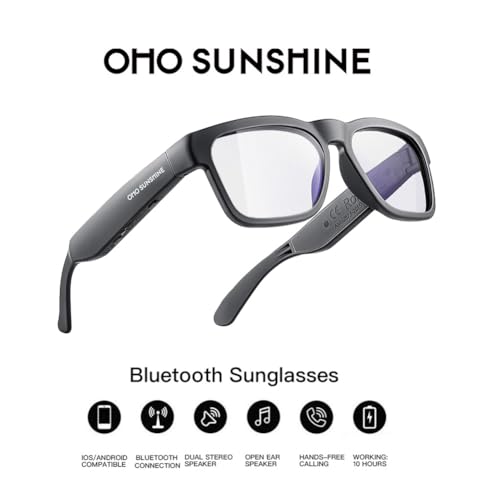 OhO sunshine Smart Glasses,Safety Glasses with Bluetooth Speaker,Indoor/Outdoor UV Protection and Voice Control,Unisex(Blue Light Lens)