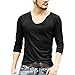 Zbrany Men's Fitted Tops Scoop Neck Long Sleeve T Shirts With Cut Off Border Colour Black Size L