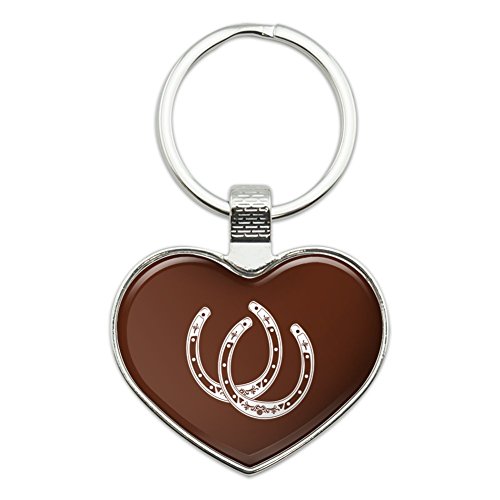 Horseshoe Lucky Double Cowboy Brown Heart Love Metal Keychain Key Chain Ring