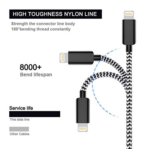 iPhone Charger, MFi Certified Cable 6Pack 3FT 3FT 3FT 6FT 6FT 10FT Extra Long Nylon Braided USB Fast Charging& Syncing Cord Compatible with iPhone/XS/XR/X/8/8Plus/7/7Plus/6S/6Plus/Pad More