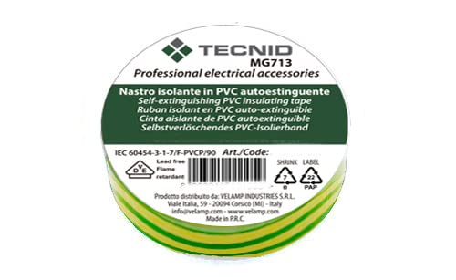 TECNID PVC Insulation Tape Thickness 0.13mm 19mm x 25m Yellow and Green