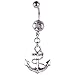 Crystal Rhinestone Anchor Dangle Navel Belly Button Barbell Ring Body Piercing Silver