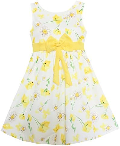 Shybobbi Girl Dress Yellow Flower Dresses Bow Party Pageant Princess Baby Kids Clothing (14, Yellow)