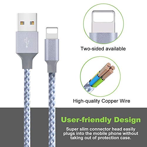iPhone Charger, HENVREN MFi Certified Lightning Cables 5Pack 2x3FT 2x6FT 10FT to USB Syncing Data and Nylon Braided Cord Charger for iPhone Xs Max, XR, X, 8, 7, Plus, 6, 6S, 6 Plus, 5, 5C, 5S, SE-Grey
