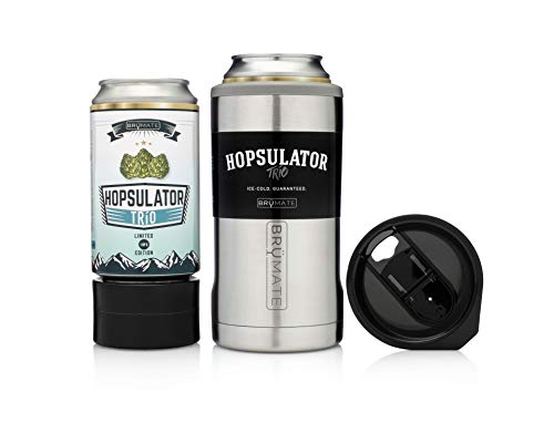 BrüMate HOPSULATOR TRíO 3-in-1 Stainless Steel Insulated Can Cooler, Works With 12 Oz, 16 Oz Cans And As A Pint Glass (Stainless)