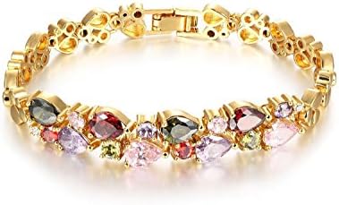 Women Bracelets, 18K Multi-Gemstone and Diamond Tennis Bracelet Gold Heart Bracelets for Women