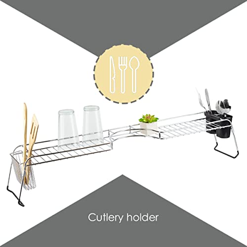 Home Basics Over Sink Shelf, (Chrome) Steel Over The Kitchen Sink Organizer for Soap, Sponges