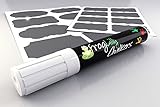 Premium White Liquid Chalk Marker w/ 32 Reusable Chalkboard Labels - Reversible Tip (6mm) & Bonus Creative Idea Ebook