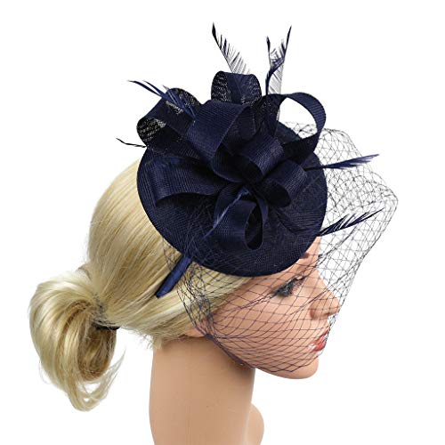 Kinglly Elegant Fascinators Hats 20s 50s Hat Pillbox Hat Cocktail Tea Party Headwear Navy