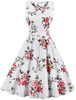 LOTRO Dress Women's Sleeveless 1950's Vintage Dress Retro Cocktail Dress (M, White-B)
