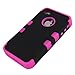 SQDeal Hybrid High Impact Hard Case with Touch Stylus Pen, Front Back Screen Protector for iPhone 4 4s (Black Pink)