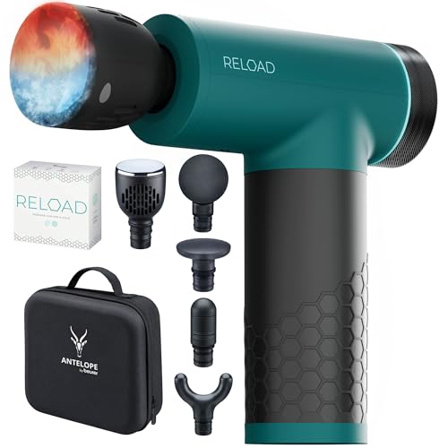 Antelope by Beurer RELOAD Massage Gun mit Wärme- und Kältefunktion, Muskelmassagegerät für Triggerpunkte, 5 Massageköpfe, 5 Intensitätsstufen bis 3000