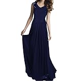 Sue&Joe Women's Chiffon Bridesmaid Dress Lace V-neck Sleeveless Vintage Maxi Dress