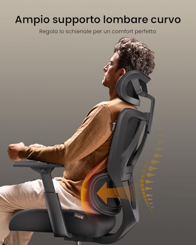 ProtoArc EC100 Ergonomic Office Chair - Desk Chair with 10cm Spring Cushion, Lumbar Support, Adjustable Arms and Headrests, Mesh Swivel Chair for Home and Office, Black