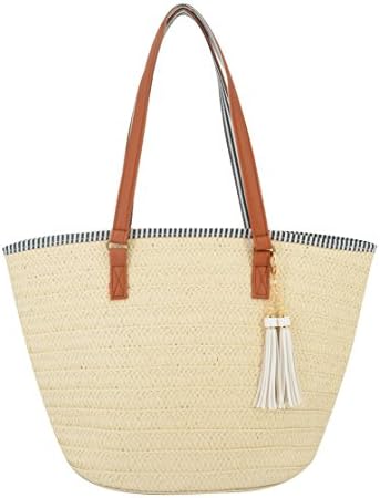Agneta Women's Simple and Fashionable Tassel Tote One-Shoulder Straw Woven Shoulder Bag