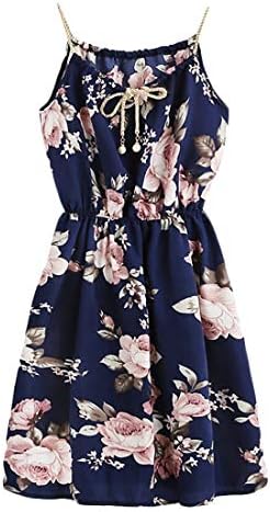 HoopSouek Women's Summer Casual Floral Dress Spaghetti Strap Collect Waist Beach Party Mini Plus Size Short Dress