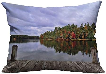 RuppertTextile Simple Pillowcase Wooden Dock and Island Ablaze in Fall Splendor Ludington State Park in Michigan USA CushionW23 x L23