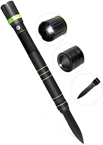 Tactical Flashlight Knife with Adjustable Torch Zoomable Multifunctional LED Rechargeable Emergency Flash Light Self Defense Survival Knife for Camping, Hiking,Travel (Metal)