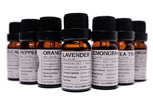 MARKT Essential Oils Top 8 Set - Natural Pure Therapeutic Grade for Healing Solutions and Aromatherapy Diffuser - Lavender, Peppermint, Tea Tree, Frankincense, Eucalyptus, Orange, Rosemary, Lemongrass
